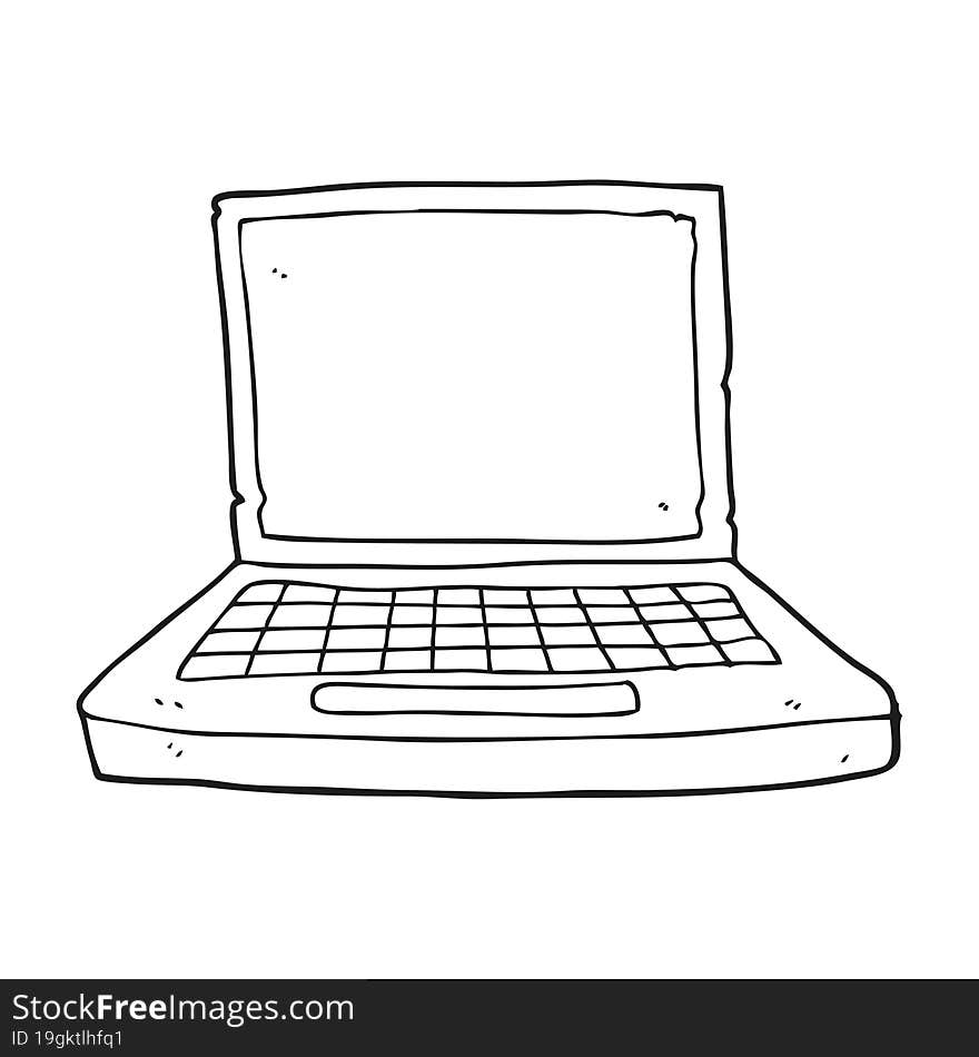 freehand drawn black and white cartoon laptop computer