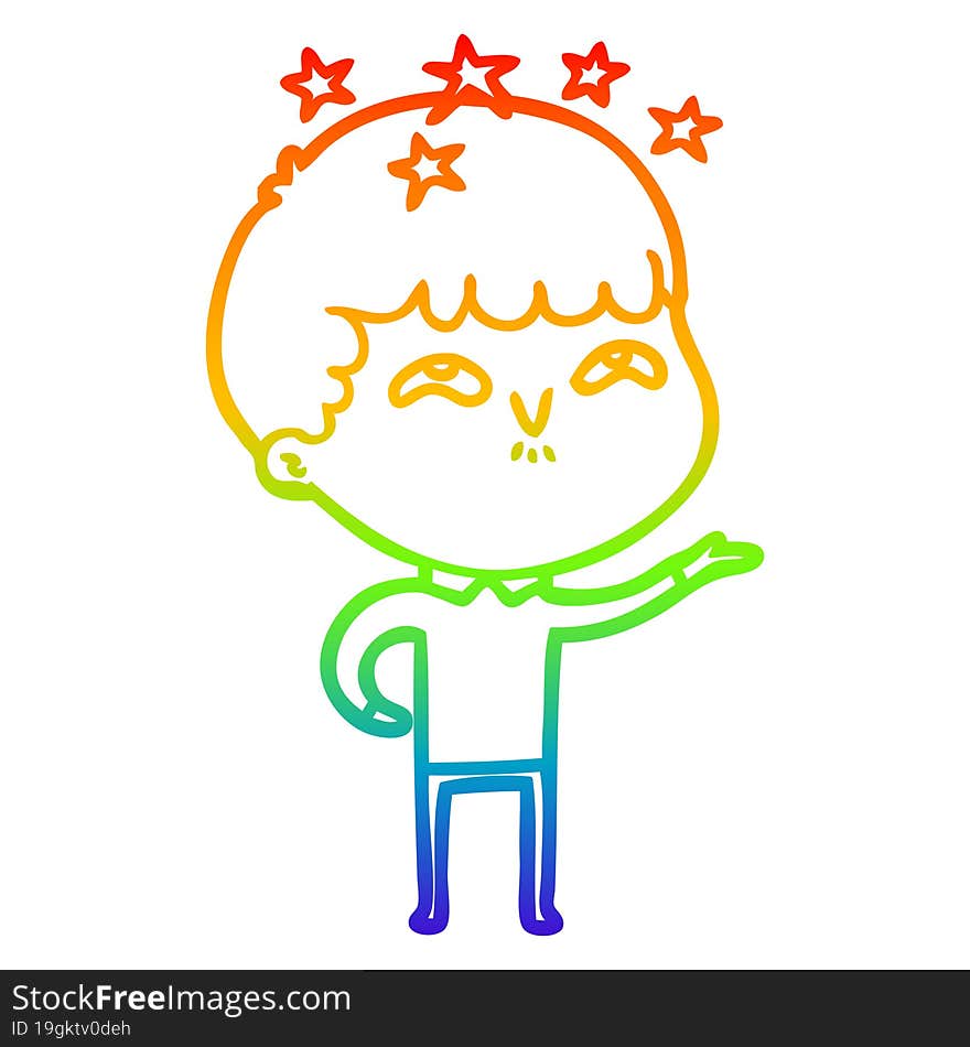 Rainbow Gradient Line Drawing Cartoon Amazed Boy