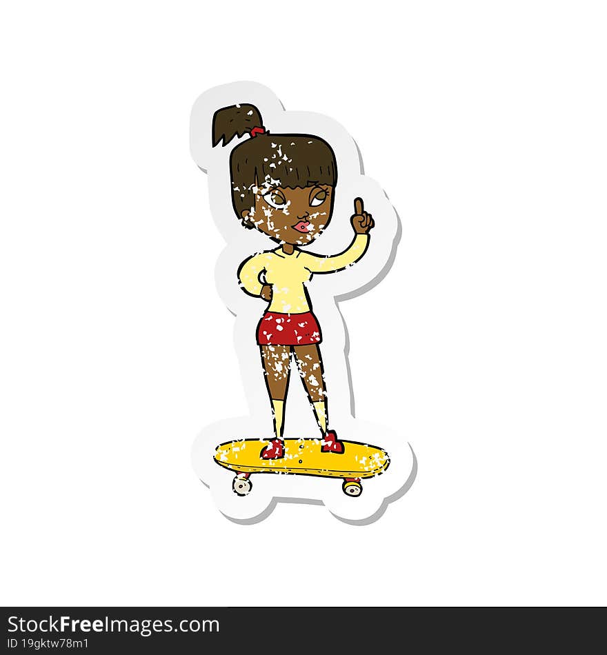 retro distressed sticker of a cartoon skater girl