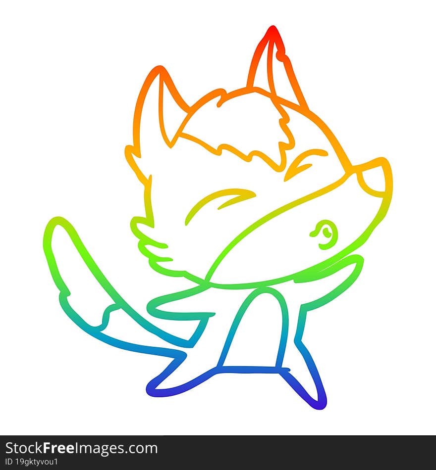 Rainbow Gradient Line Drawing Cartoon Wolf Howling