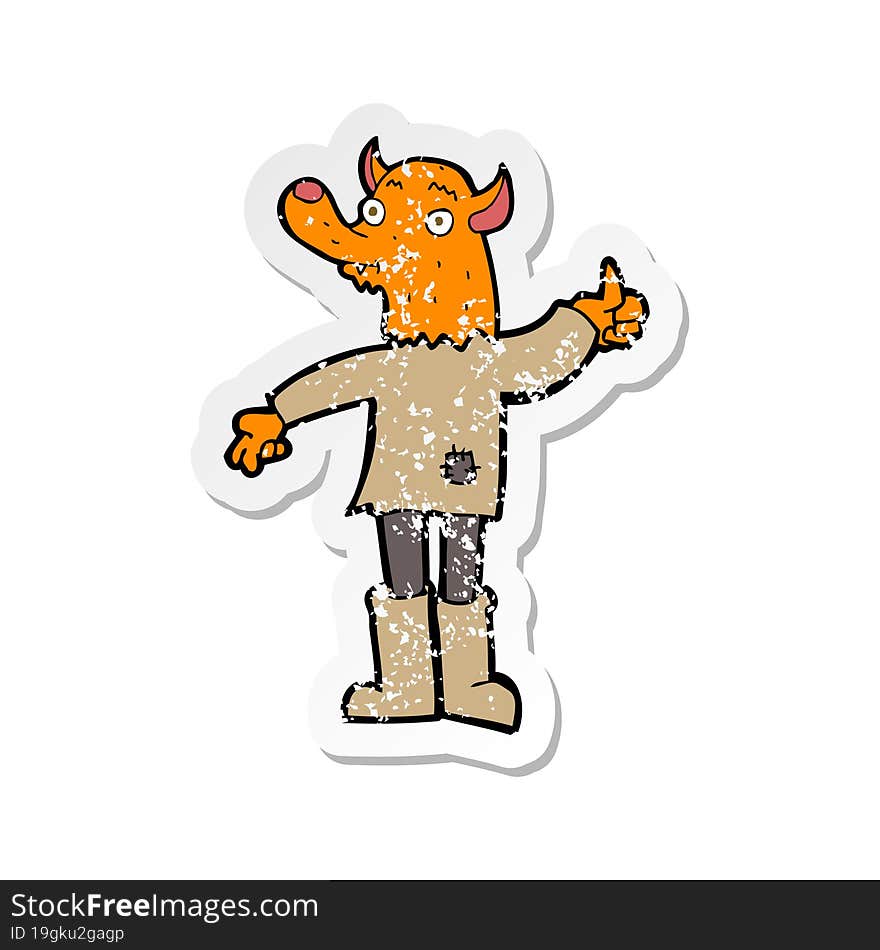 retro distressed sticker of a cartoon fox man