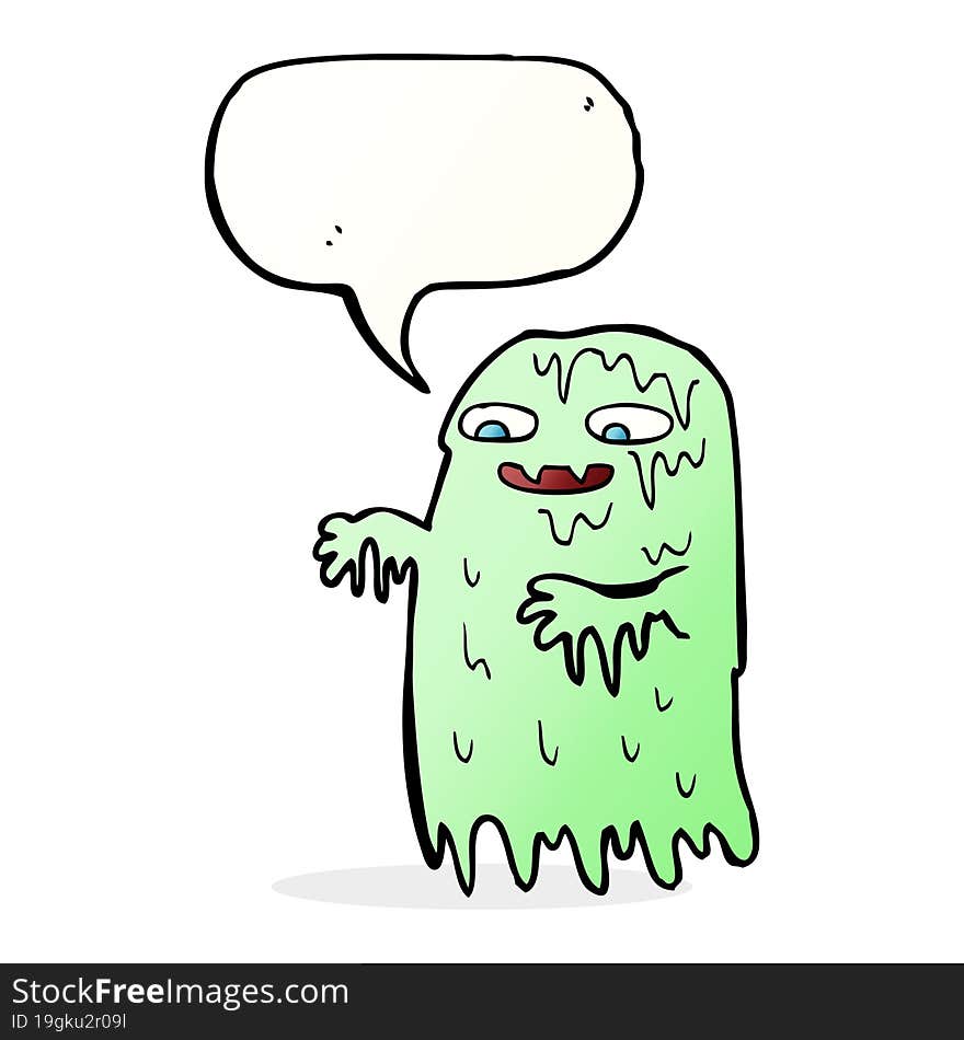 cartoon gross slime ghost with speech bubble