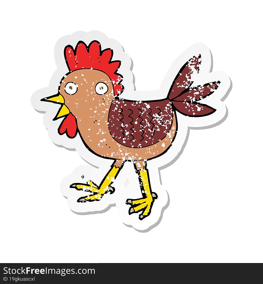 retro distressed sticker of a funny cartoon chicken