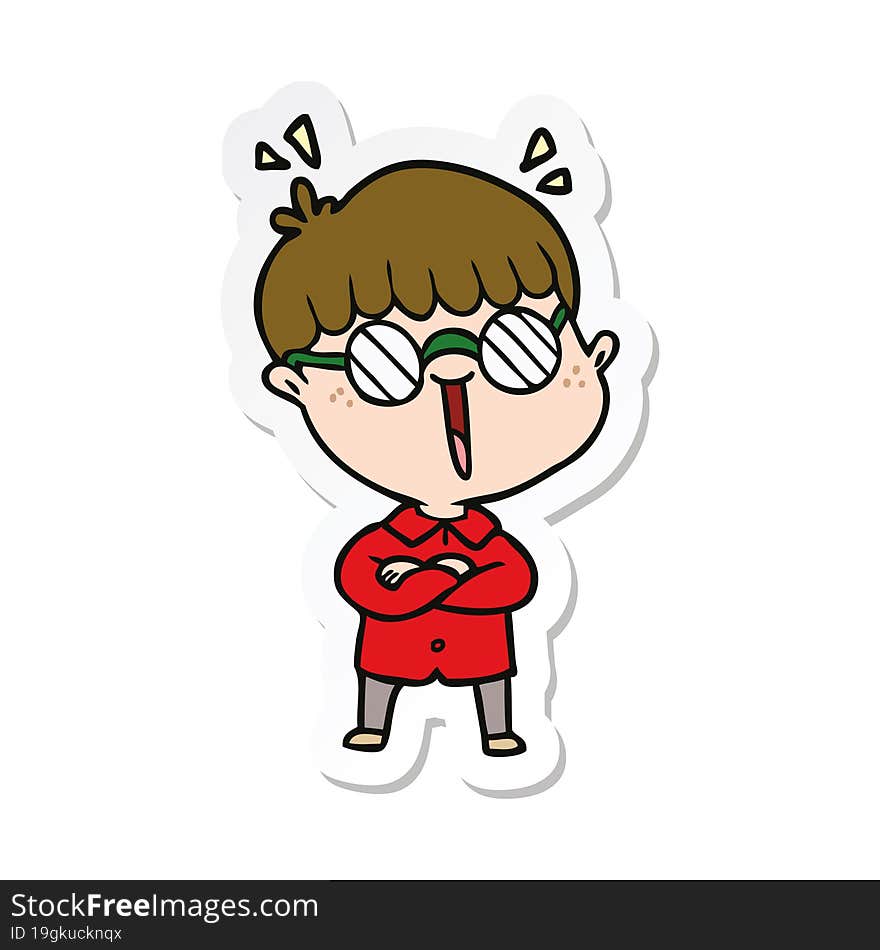 sticker of a cartoon boy wearing spectacles