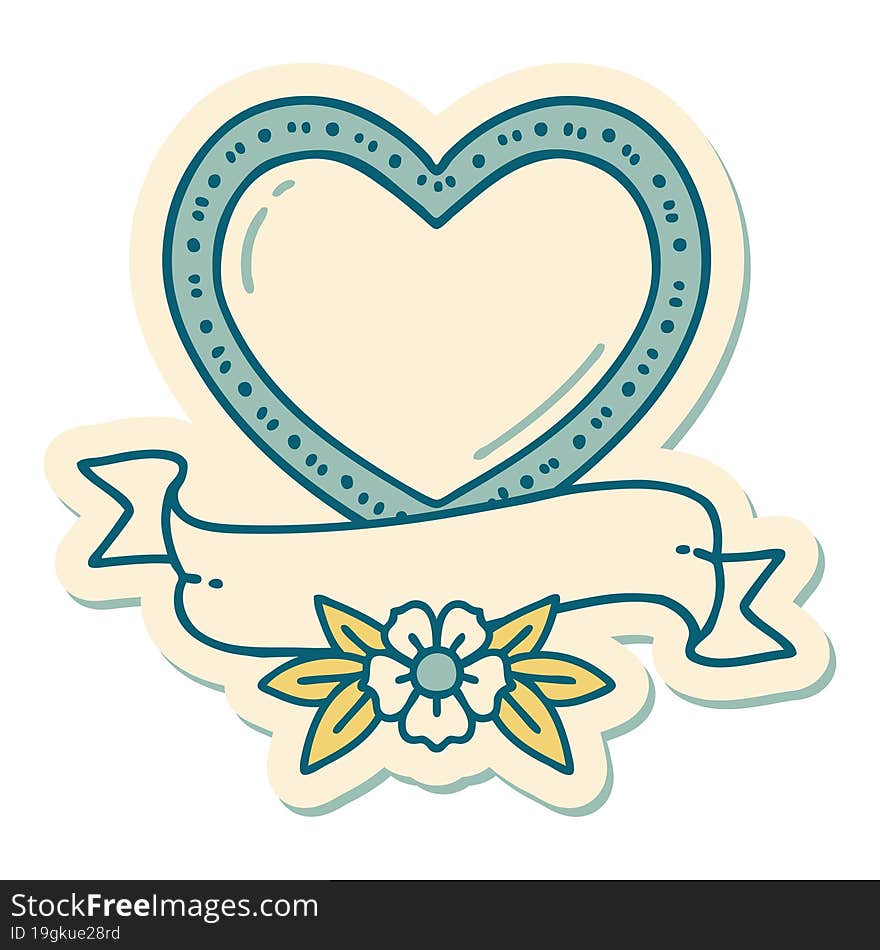 sticker of tattoo in traditional style of a heart and banner. sticker of tattoo in traditional style of a heart and banner