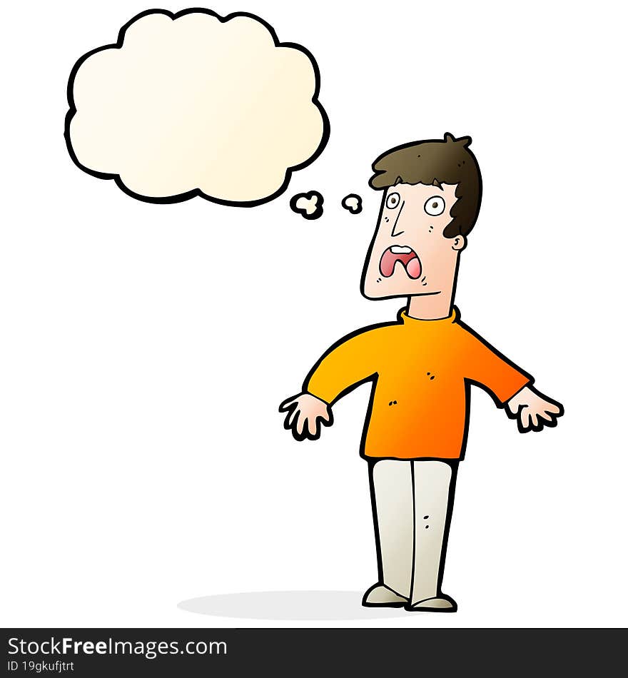 Cartoon Terrified Man With Thought Bubble