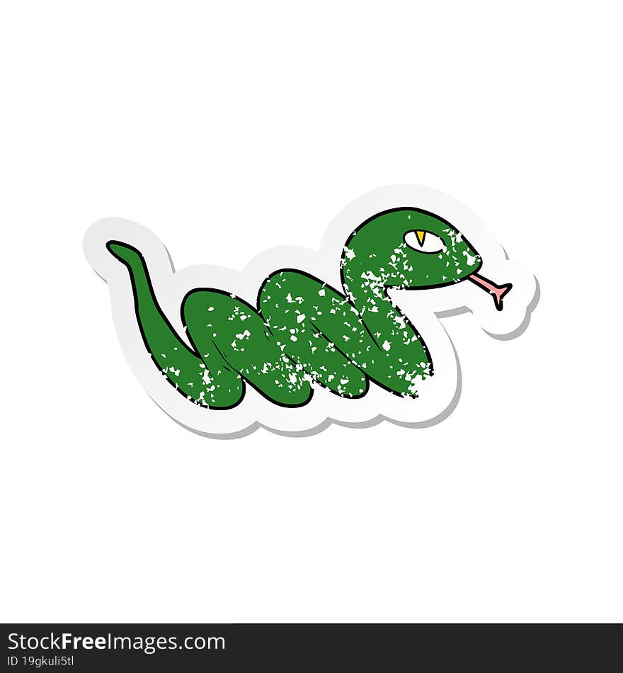 distressed sticker of a cartoon slithering snake