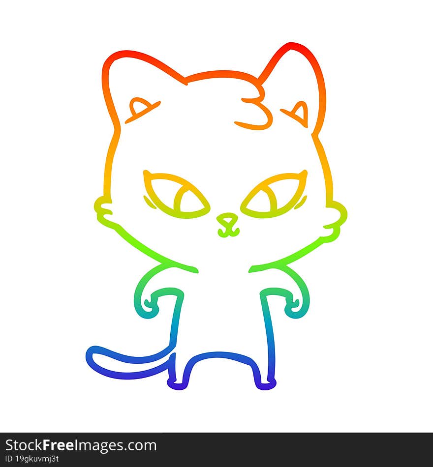 rainbow gradient line drawing of a cute cartoon cat