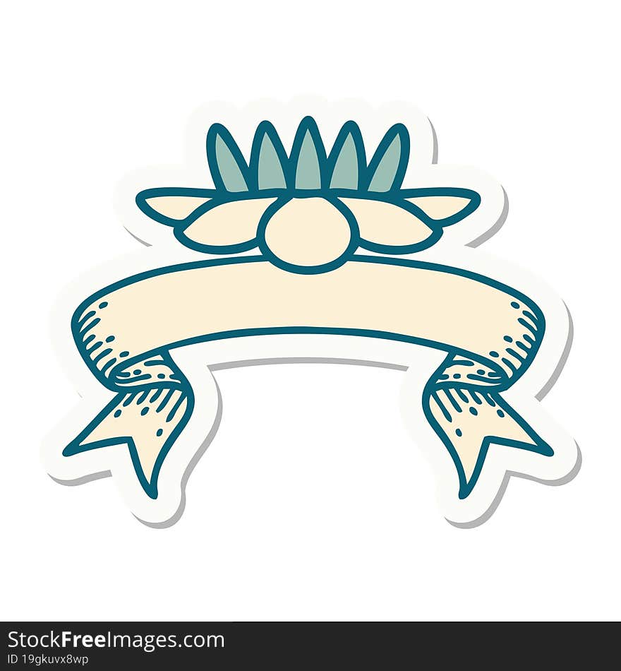 tattoo sticker with banner of a lily pad flower