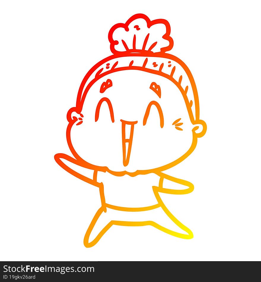 Warm Gradient Line Drawing Cartoon Happy Old Lady