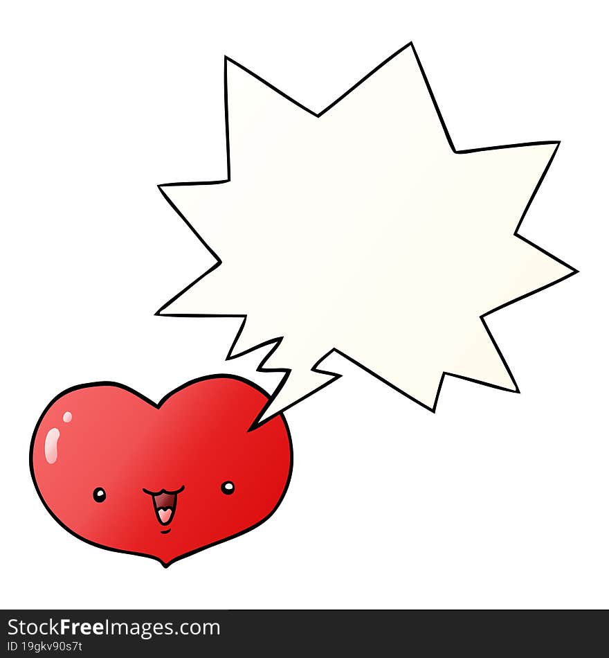 cartoon love heart character with speech bubble in smooth gradient style