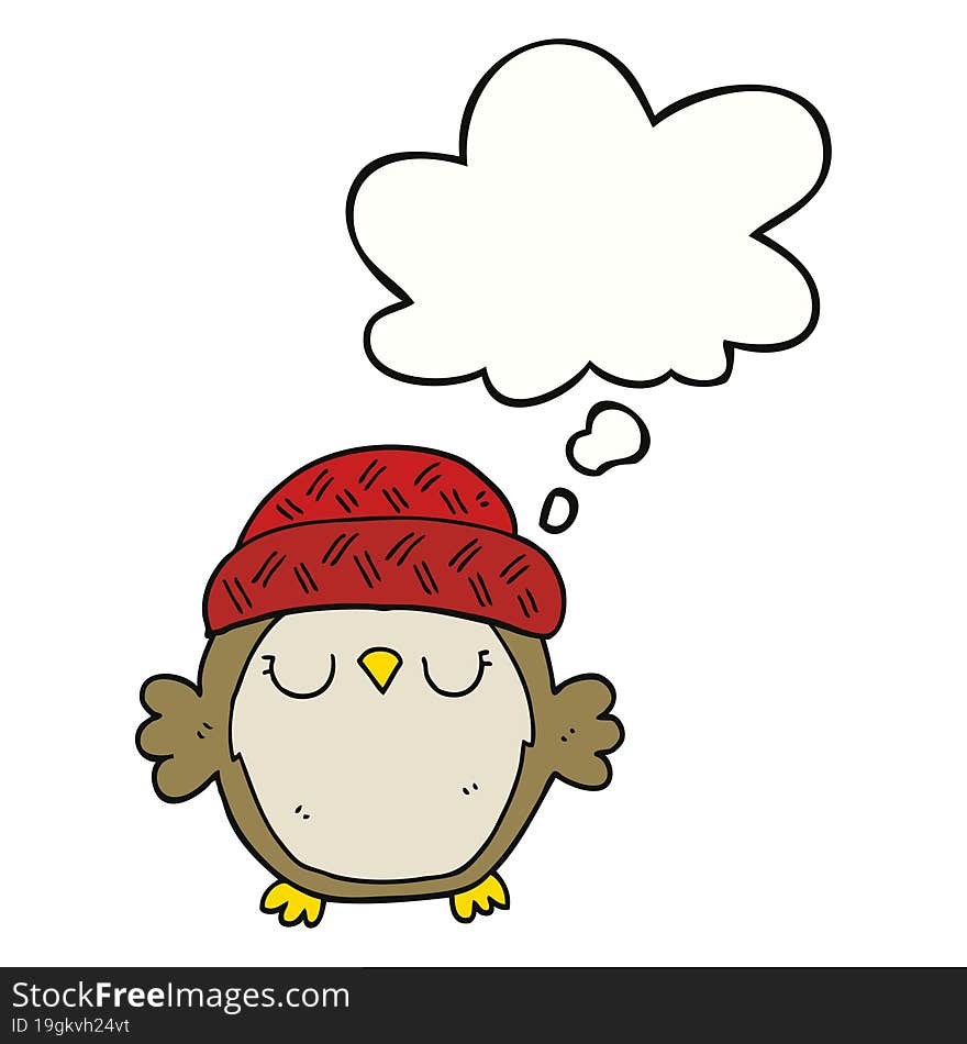 cute cartoon owl in hat with thought bubble. cute cartoon owl in hat with thought bubble