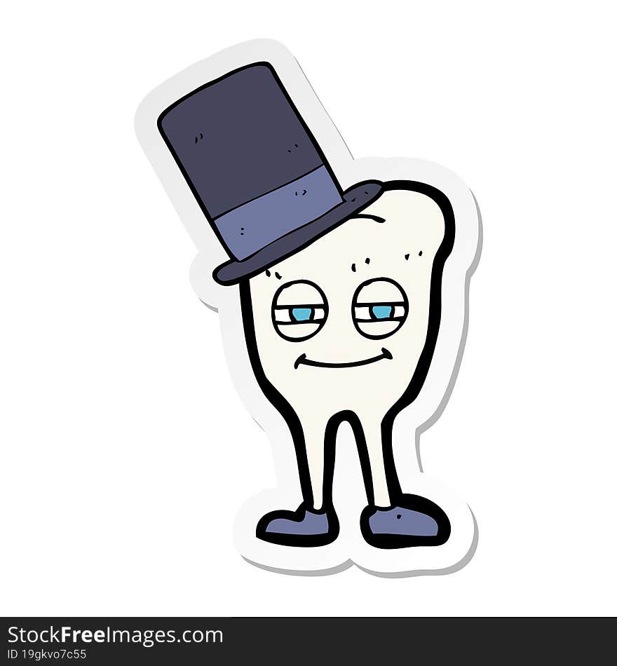 Sticker Of A Cartoon Tooth Wearing Top Hat