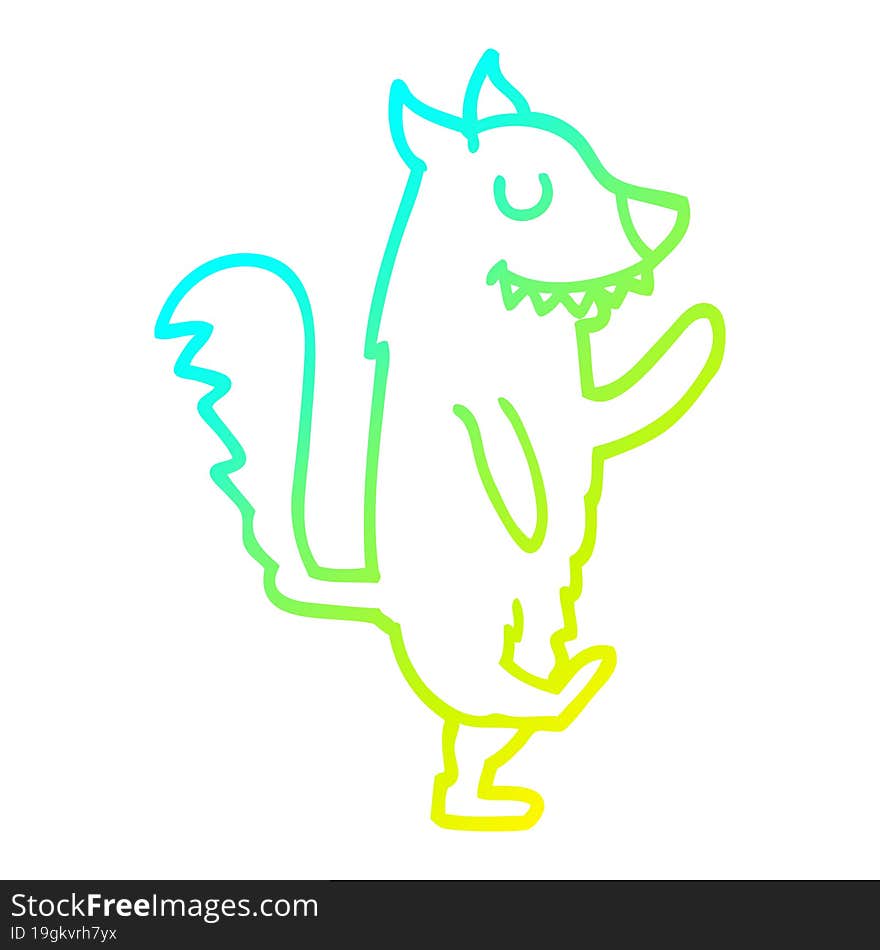 cold gradient line drawing of a cartoon dancing dog