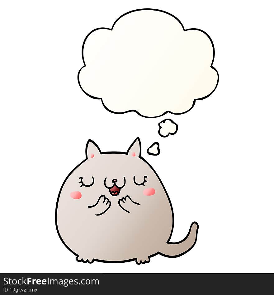 cartoon cute cat with thought bubble in smooth gradient style