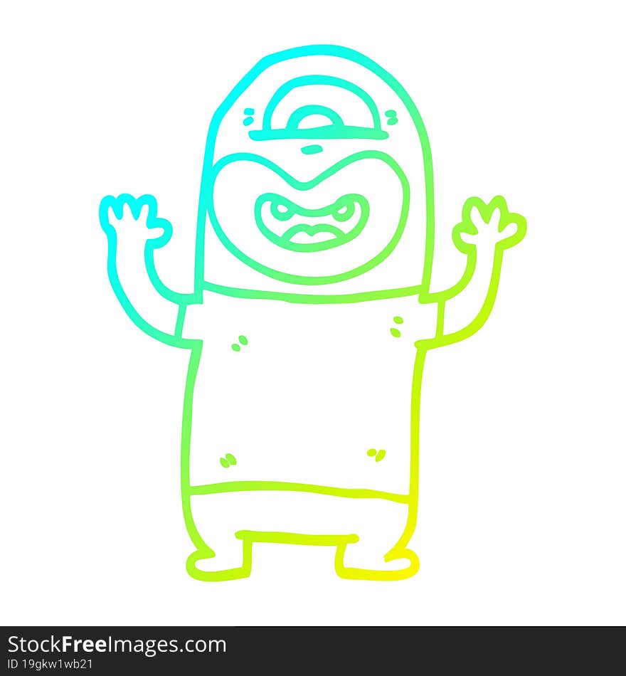 cold gradient line drawing of a cartoon alien monster