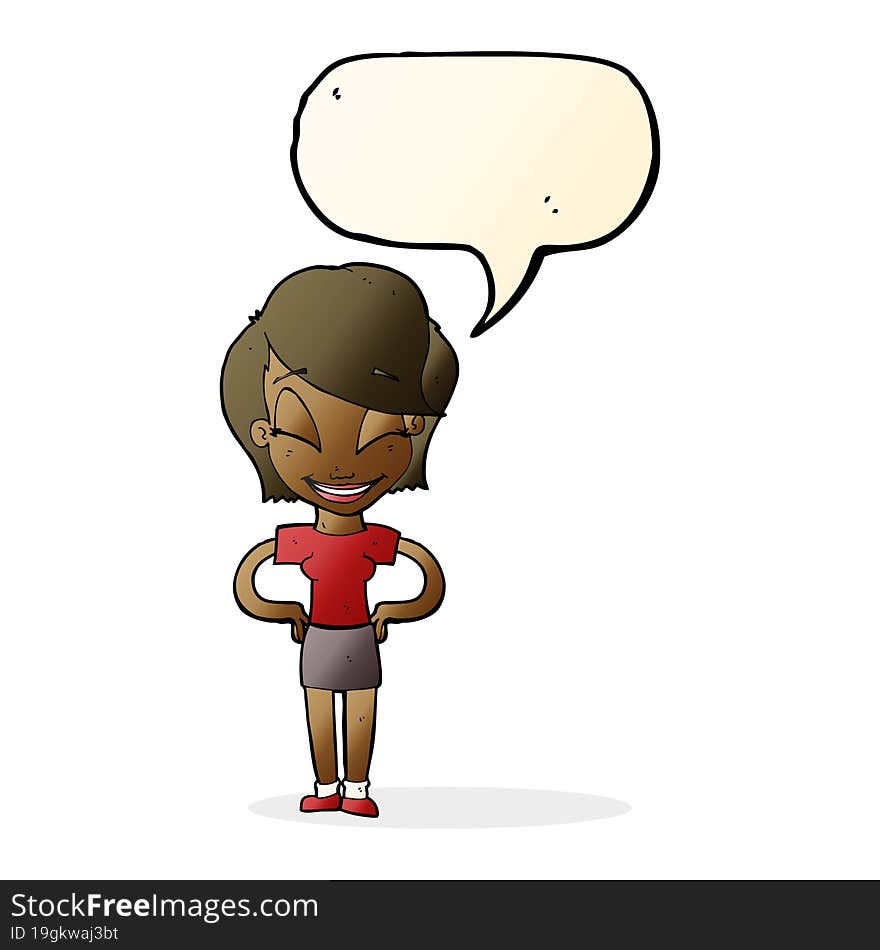 cartoon woman with hands on hips with speech bubble