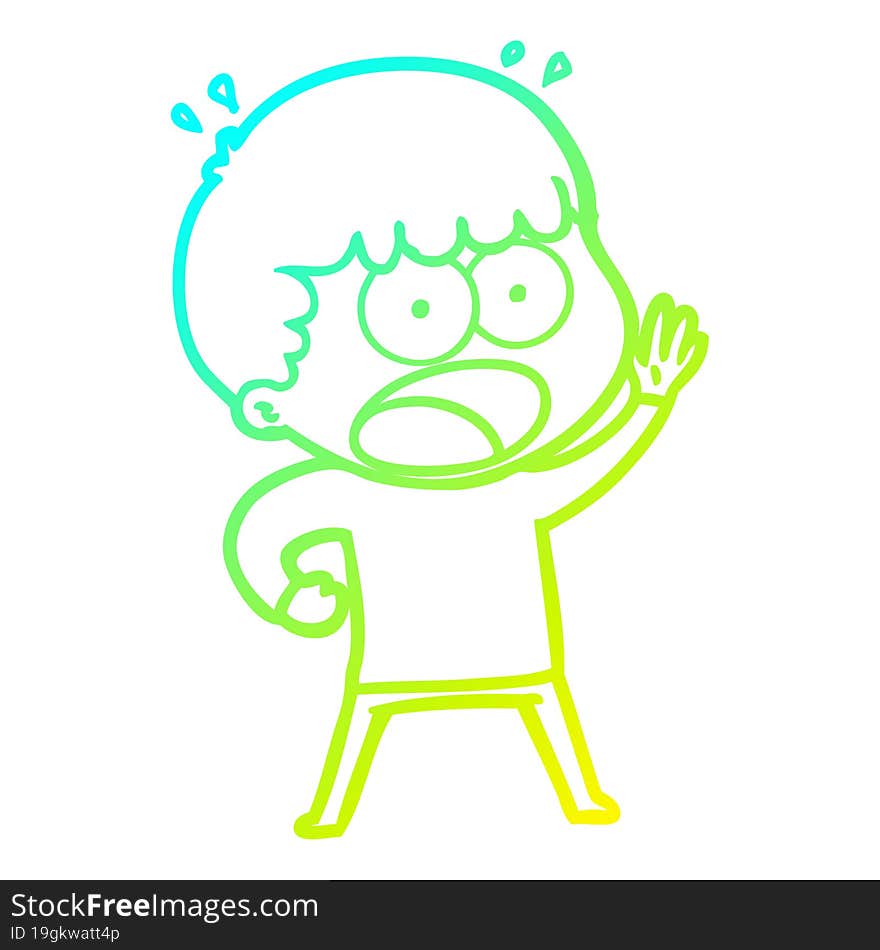 cold gradient line drawing cartoon shocked man