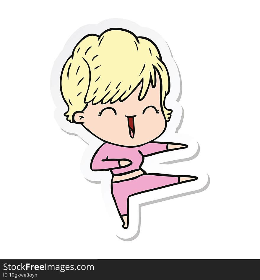 Sticker Of A Cartoon Laughing Woman