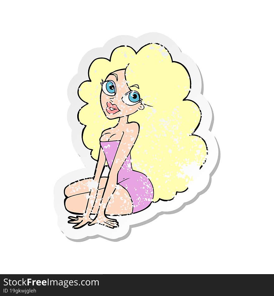 Retro Distressed Sticker Of A Cartoon Pretty Woman