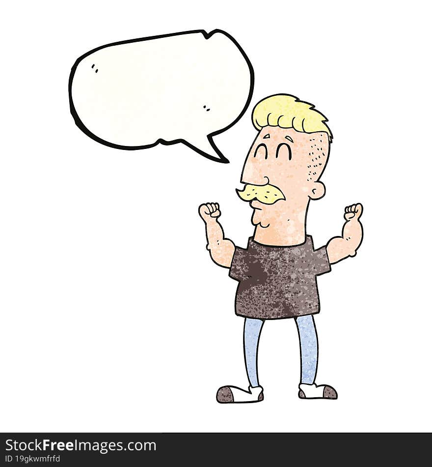 speech bubble textured cartoon celebrating man