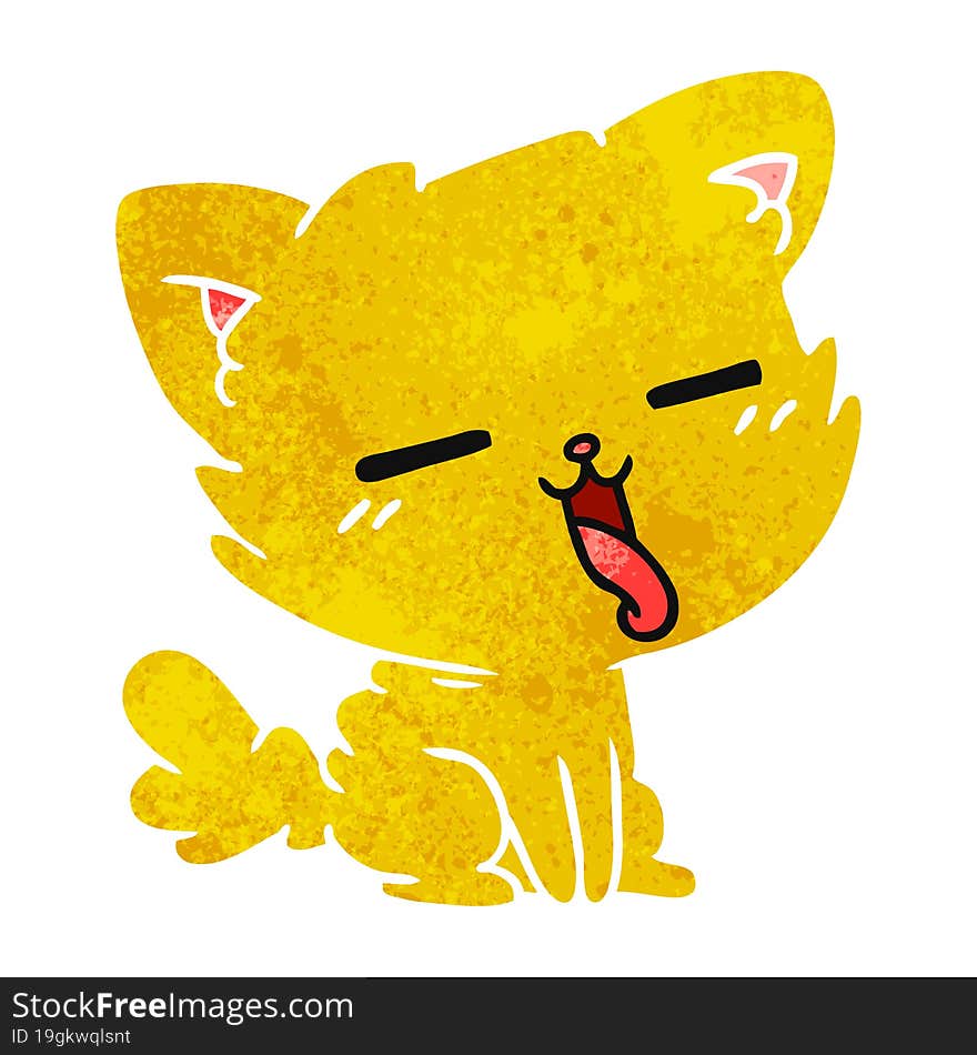 retro cartoon of cute kawaii cat