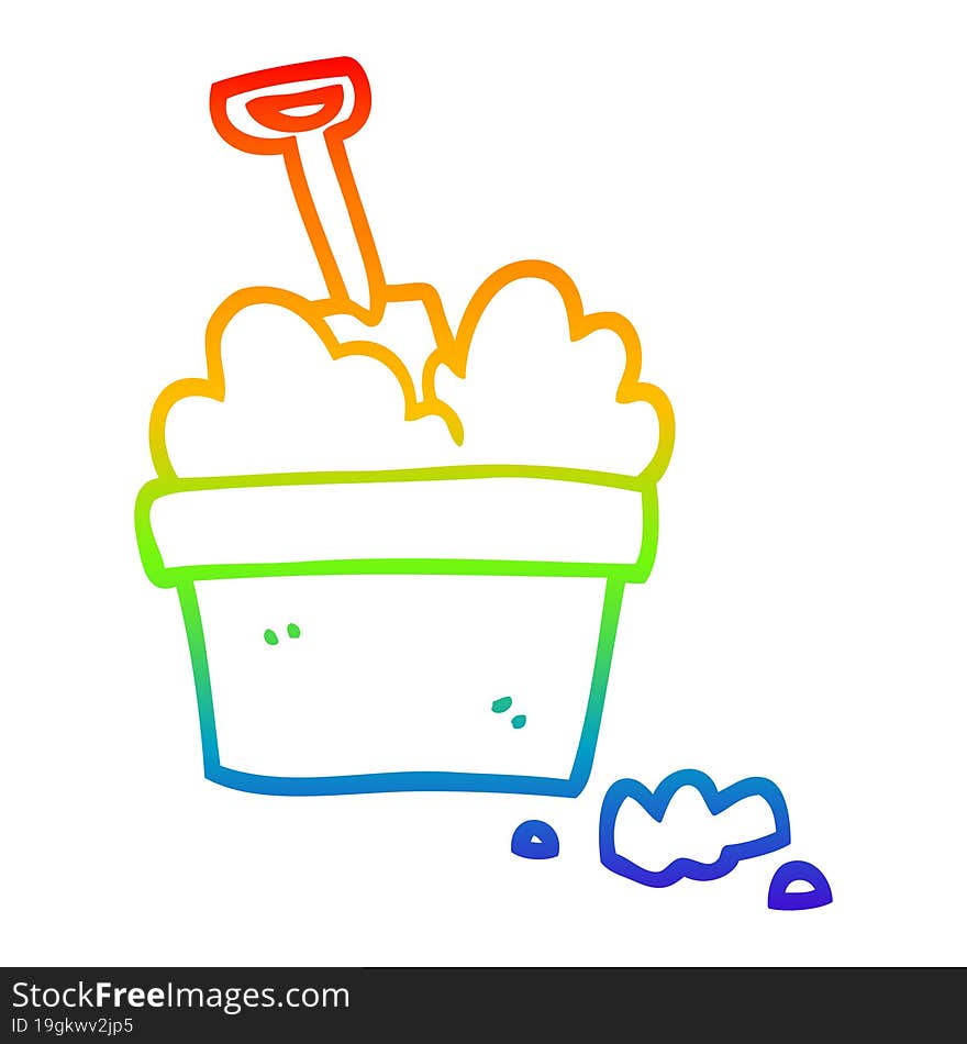 rainbow gradient line drawing of a cartoon gardening pot