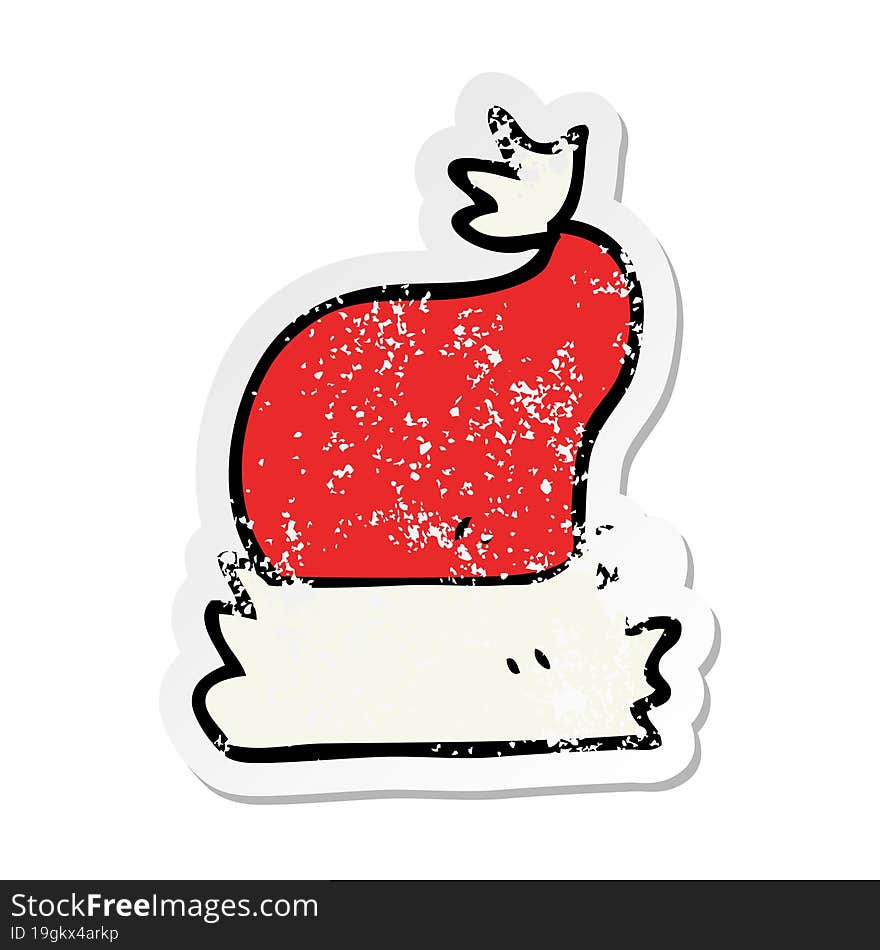 retro distressed sticker of a cartoon christmas hat