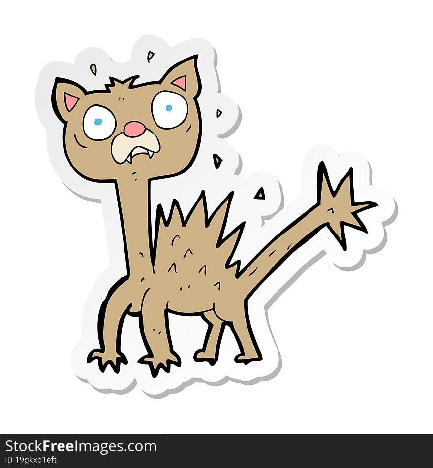 sticker of a cartoon scared cat