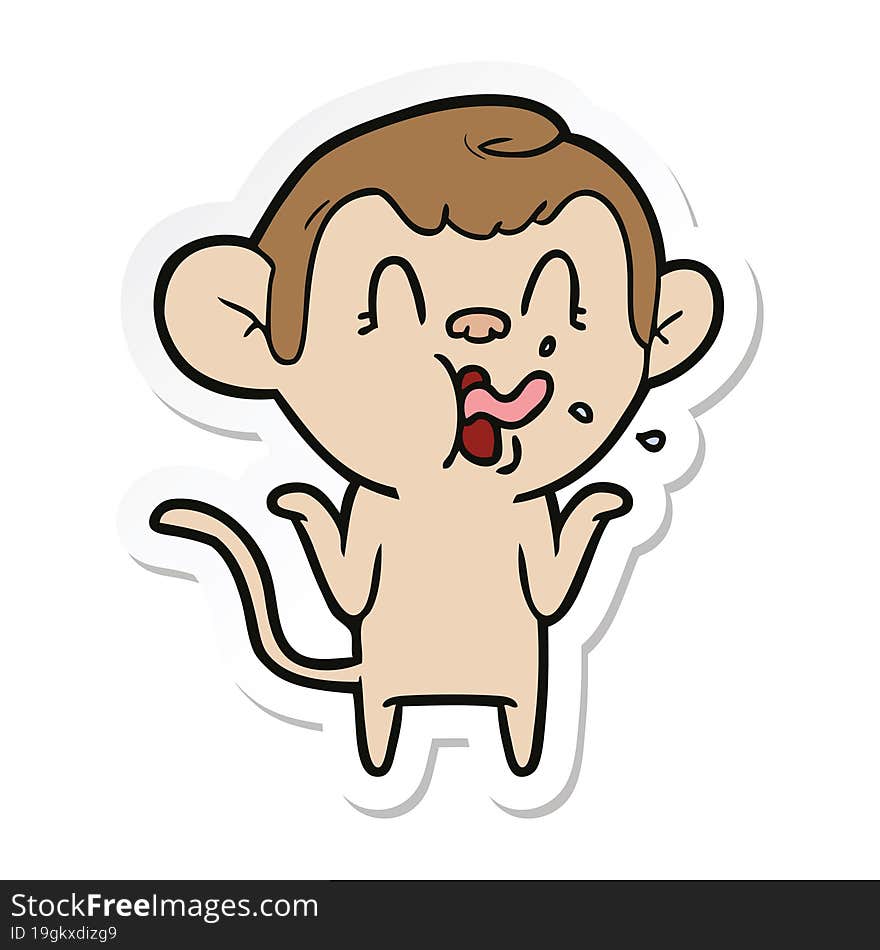 sticker of a crazy cartoon monkey