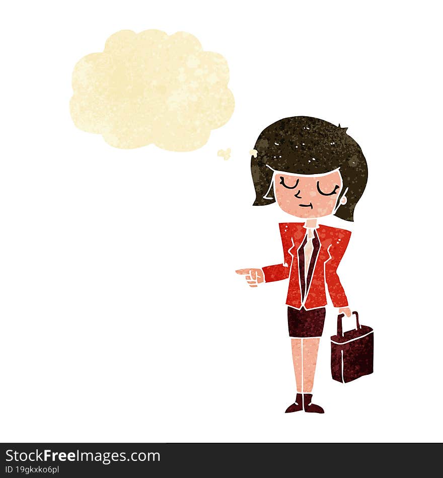 Cartoon Businesswoman Pointing With Thought Bubble