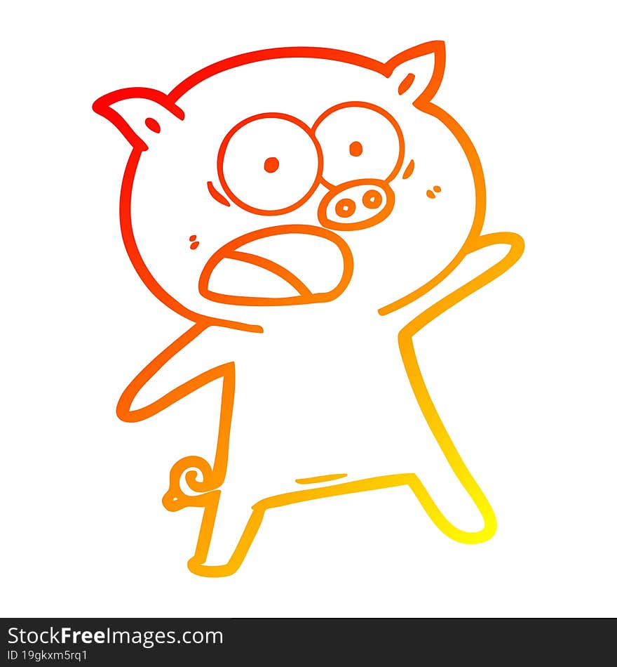 warm gradient line drawing cartoon pig shouting