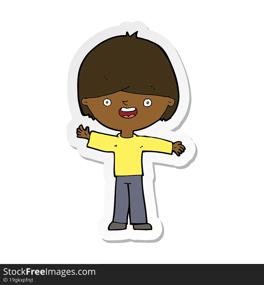 sticker of a cartoon happy boy