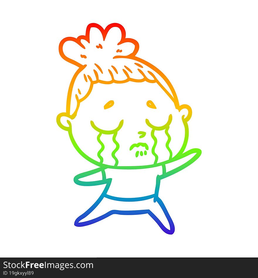 rainbow gradient line drawing of a cartoon crying woman