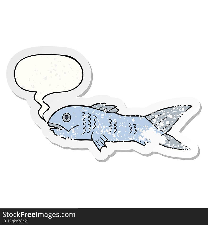 cartoon fish and speech bubble distressed sticker