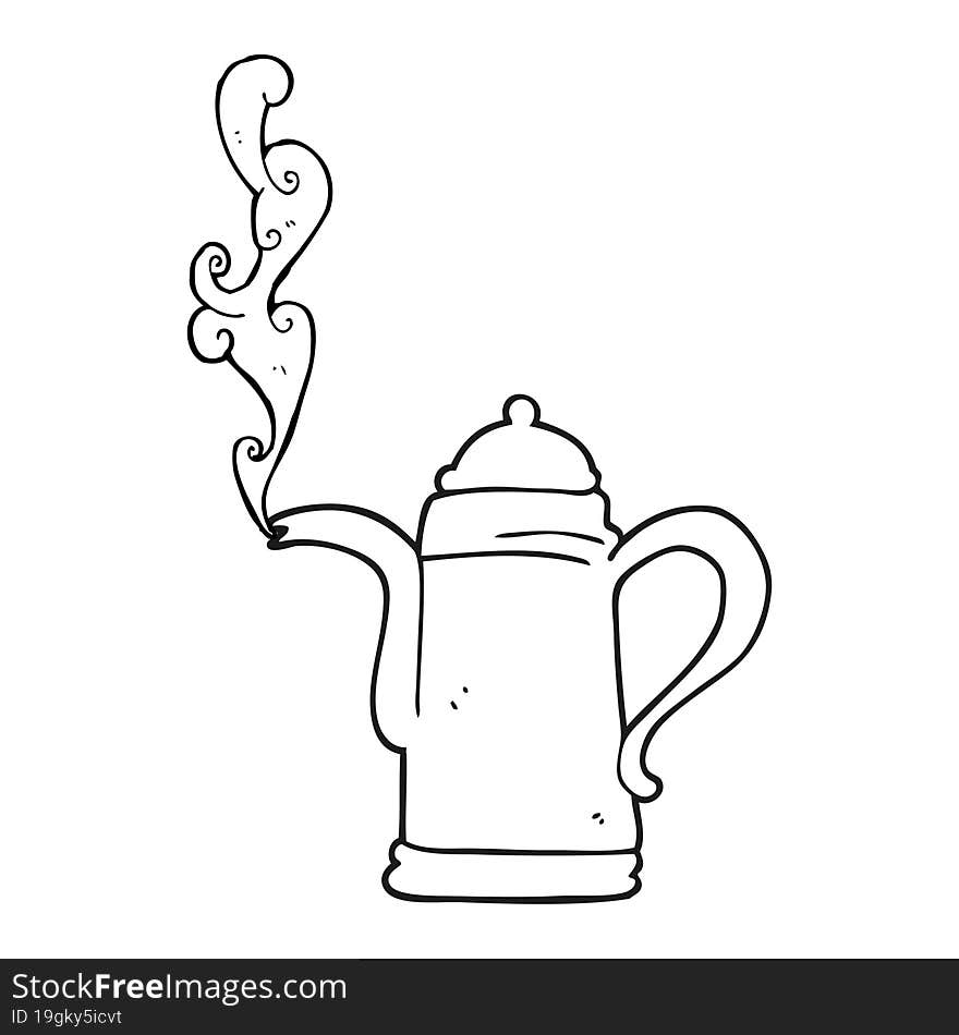 Black And White Cartoon Steaming Coffee Kettle