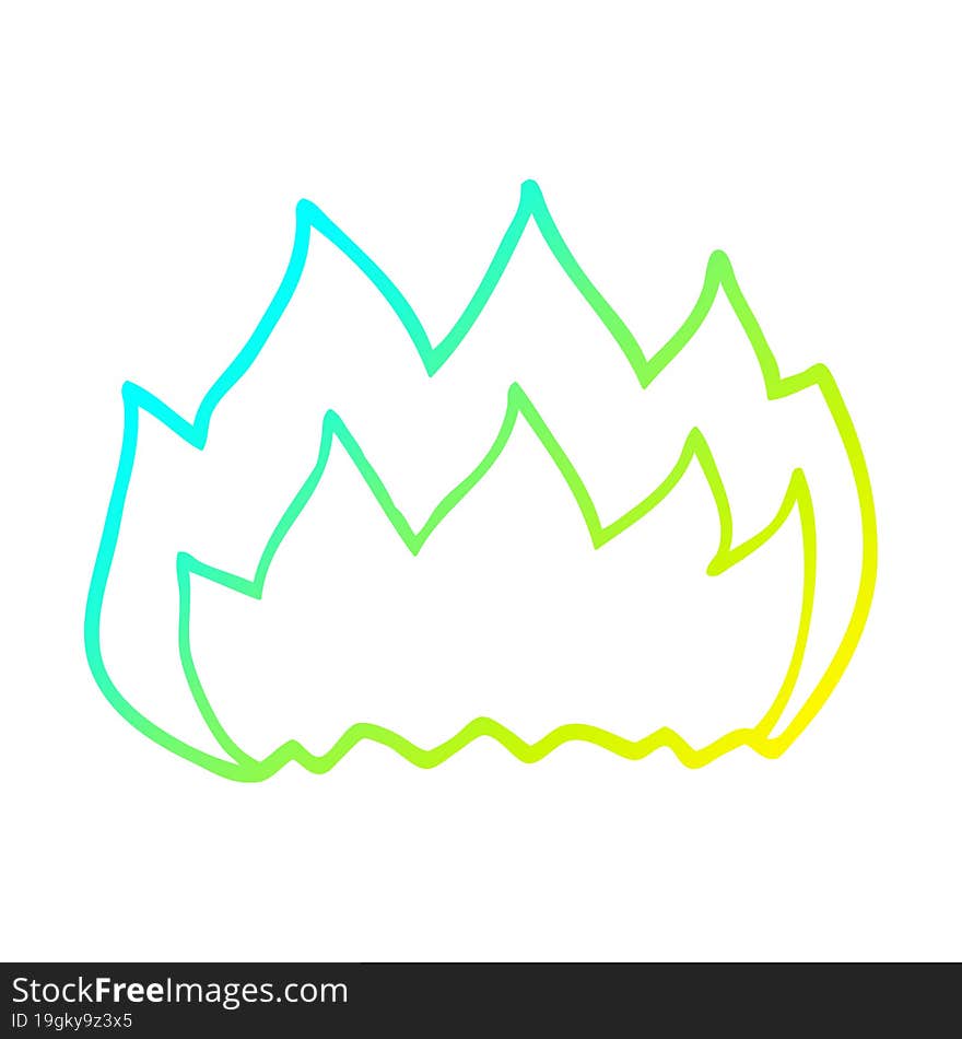 cold gradient line drawing of a cartoon hot flame