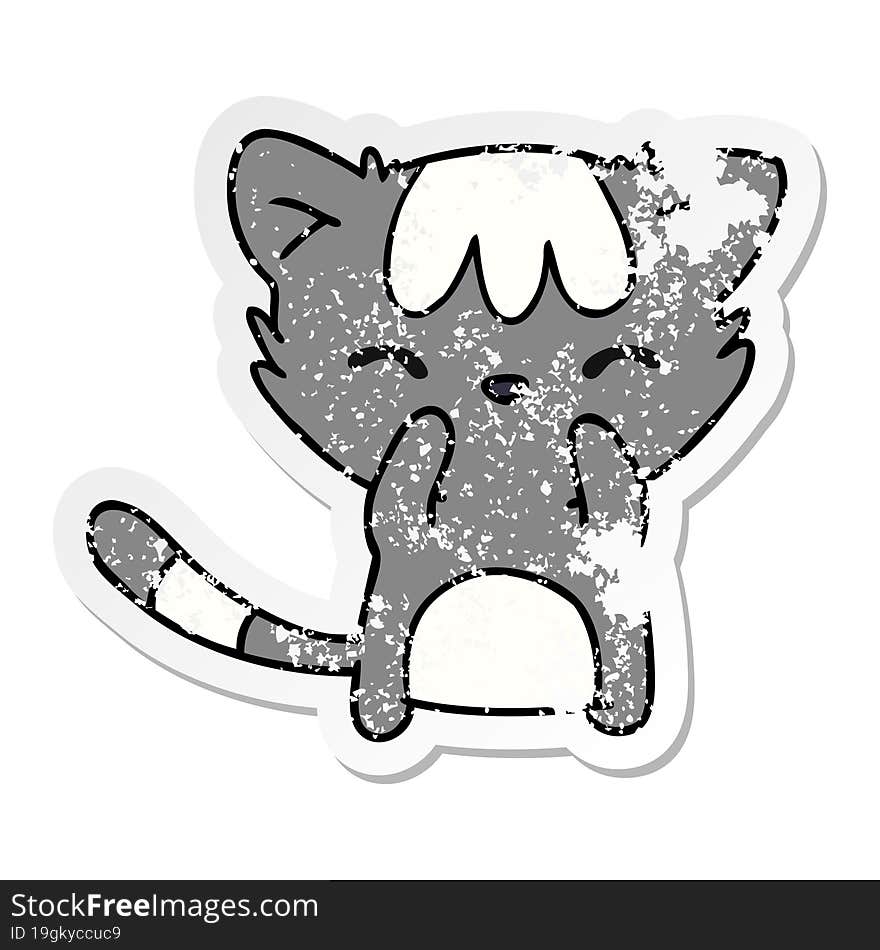 freehand drawn distressed sticker cartoon of cute kawaii cat