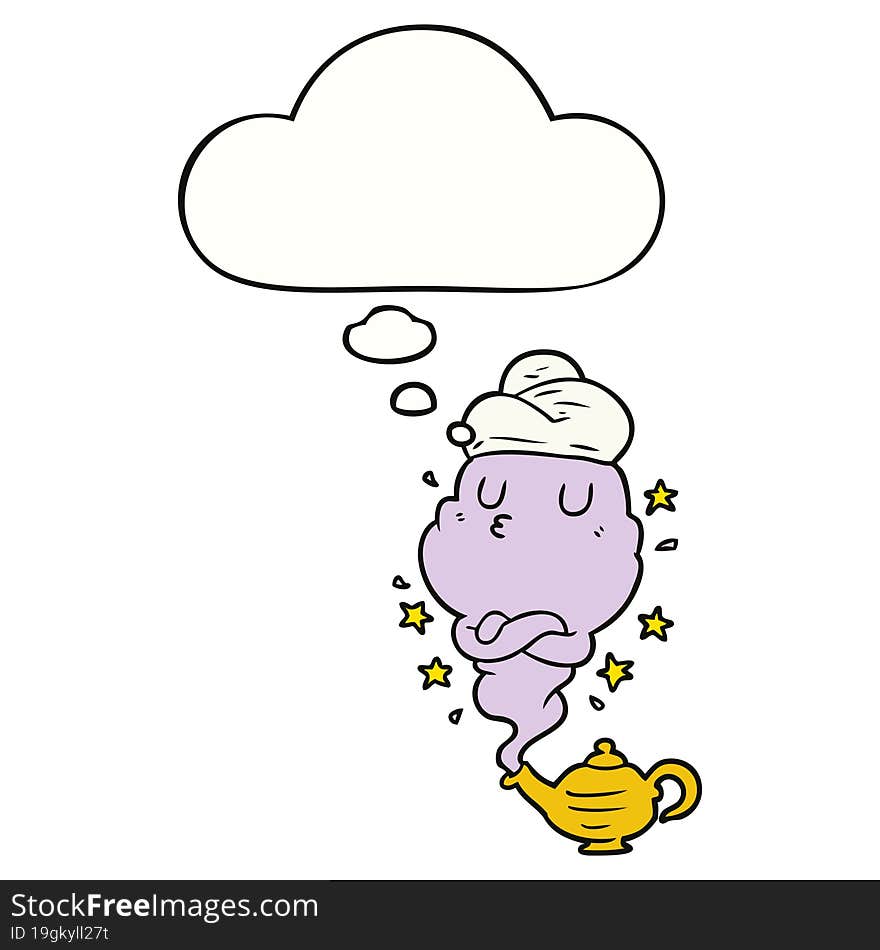 cartoon genie with thought bubble. cartoon genie with thought bubble
