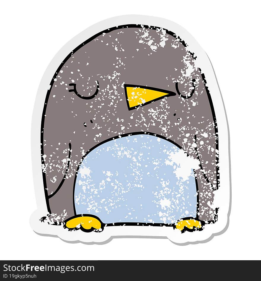 distressed sticker of a cartoon penguin