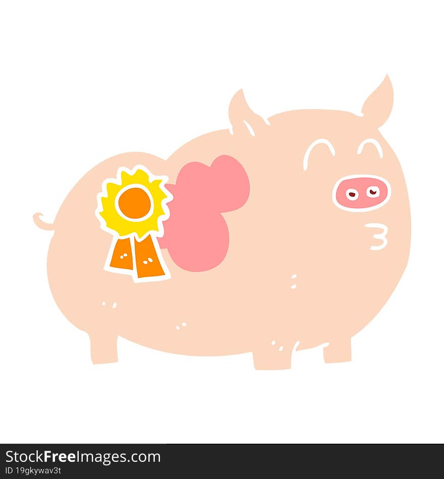 flat color illustration of a cartoon prize winning pig