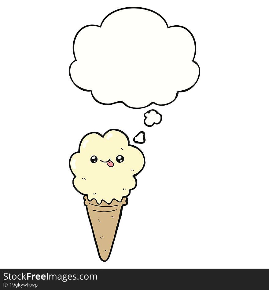 cartoon ice cream with thought bubble. cartoon ice cream with thought bubble