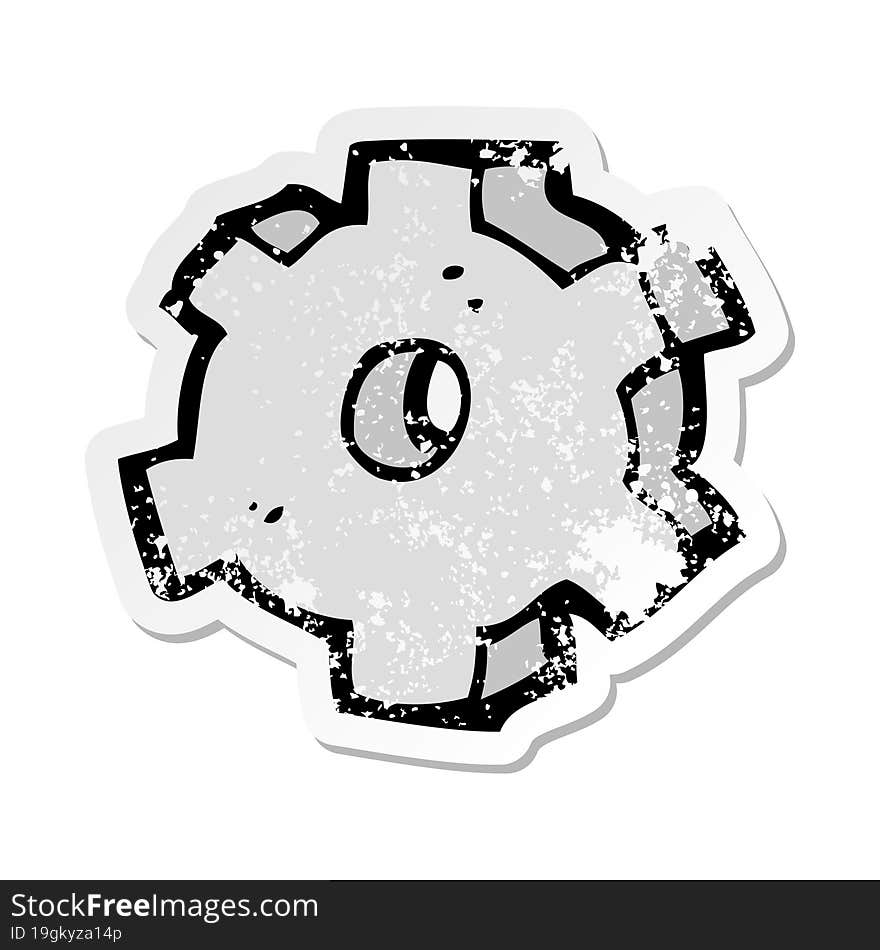 Retro Distressed Sticker Of A Cartoon Cog Symbol