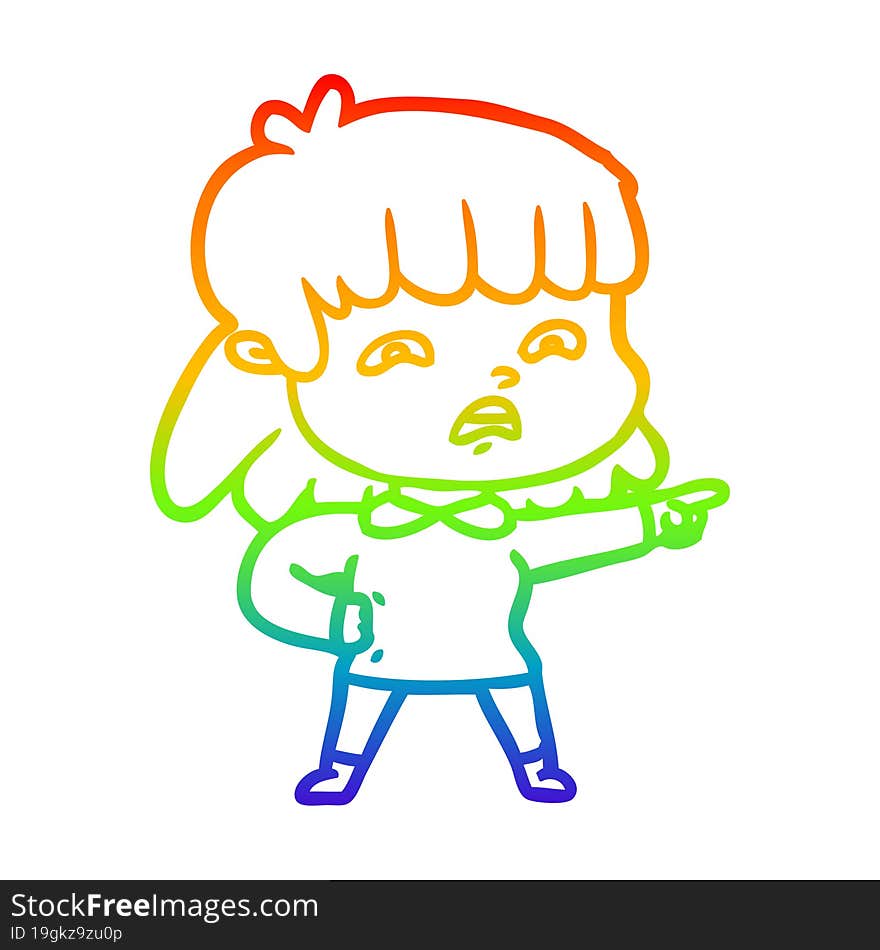 rainbow gradient line drawing cartoon worried woman