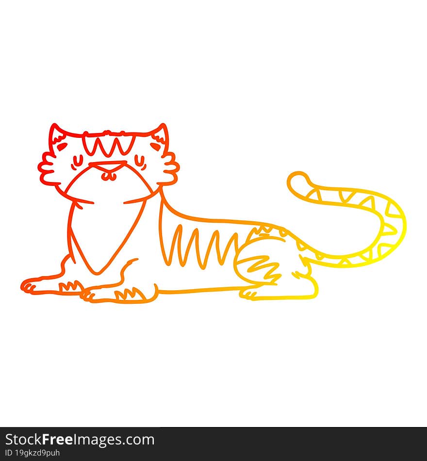 Warm Gradient Line Drawing Cartoon Tiger