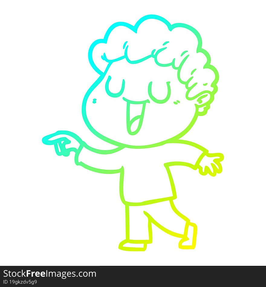 cold gradient line drawing of a laughing cartoon man pointing