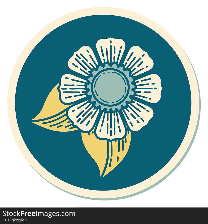 sticker of tattoo in traditional style of a flower. sticker of tattoo in traditional style of a flower