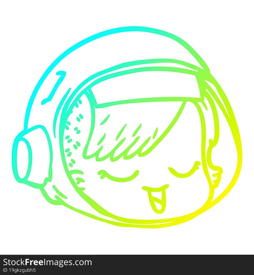 Cold Gradient Line Drawing Cartoon Astronaut Face