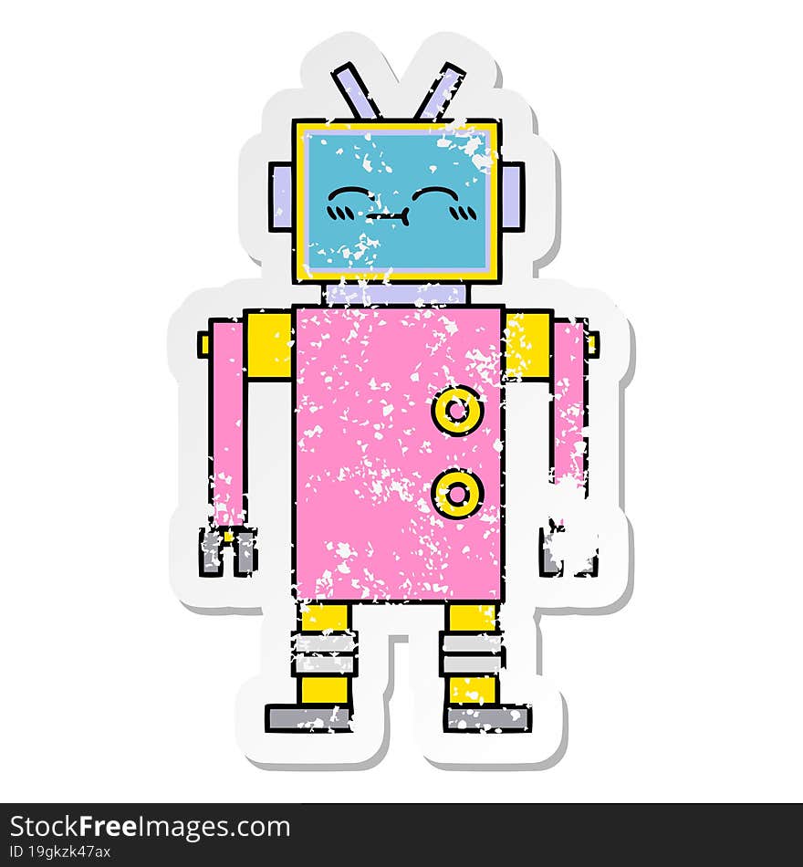 Distressed Sticker Of A Cute Cartoon Robot