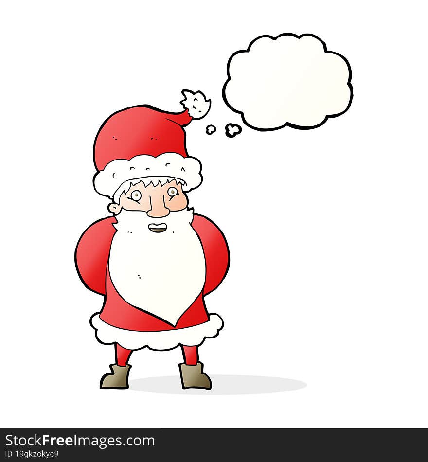 cartoon santa claus with thought bubble